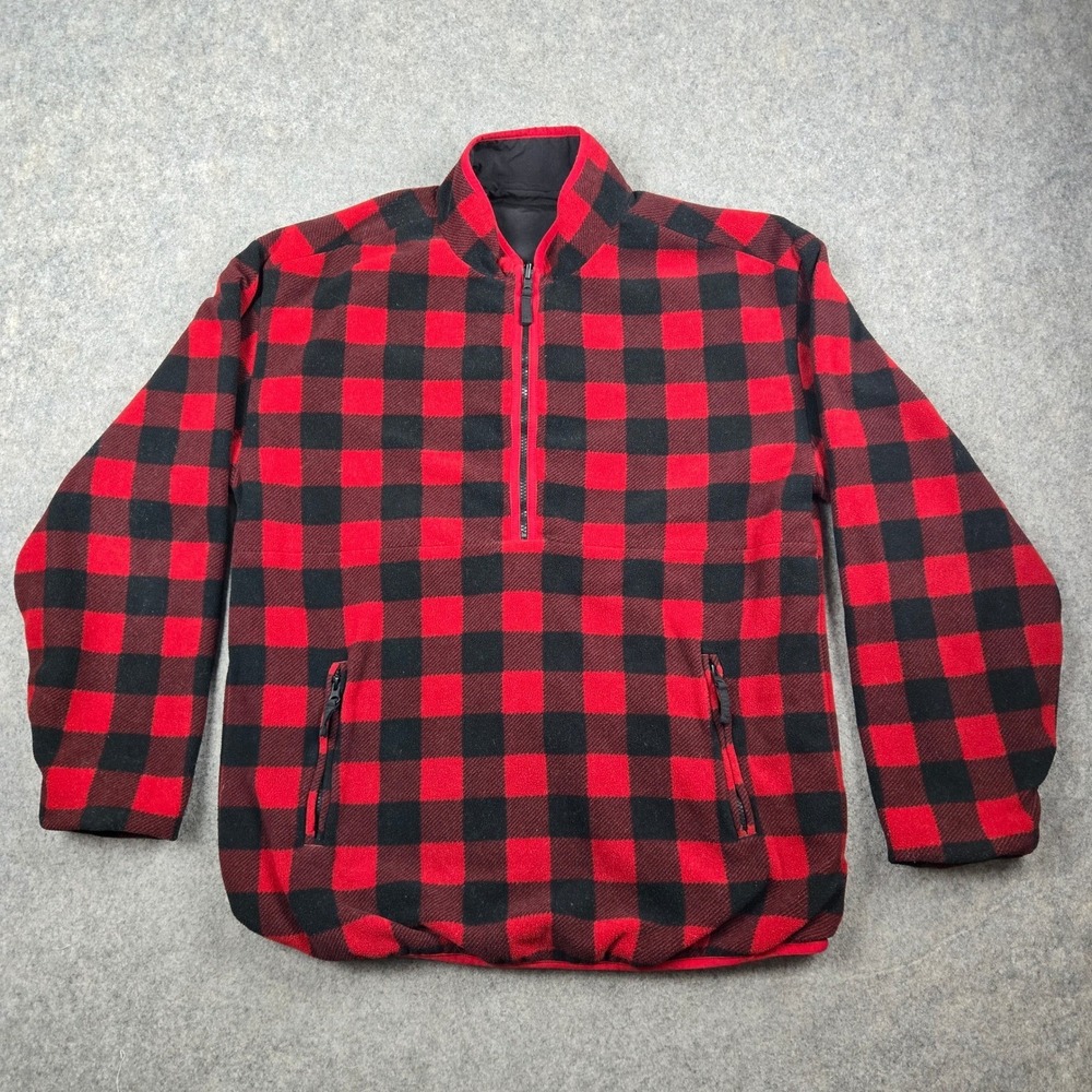 Chubbies Reversible‎ Jacket Mens Large Red Buffalo Plaid Fleece Vintage Pullover